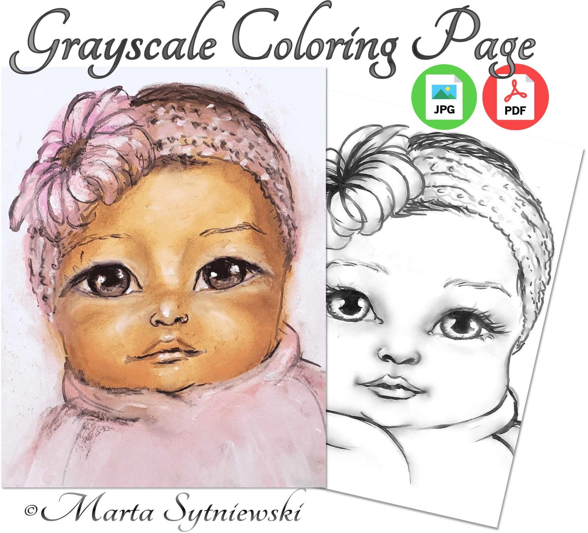 Baby Flower Headband Coloring Page, Commercial Use, Kids Adult Coloring ...