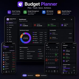 Budget Planner Pro PHP MySQL Script, Self-Hosted Finance Dashboard (Web App)