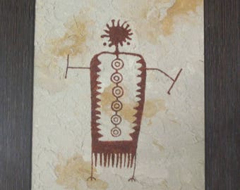 Petroglyph Spirit from Coso Canyon Range, CA with frame--Framed acrylic on canvas painting, Native American style, OOAK