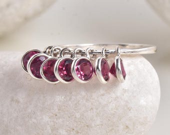 Anillo de granate rodolita natural, dije colgante de plata de ley, joyería apilable con piedras preciosas.