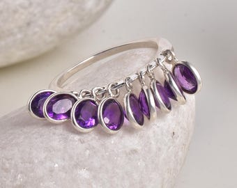 Anillo colgante de amatista de plata de ley, joya con dije de piedra preciosa púrpura natural