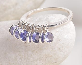 Anillo colgante de tanzanita natural, dije de plata de ley 925, regalo de piedra natal de diciembre