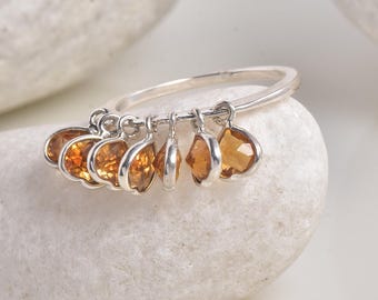 Anillo colgante de citrino de plata de ley, diseño minimalista, piedra natal de noviembre.