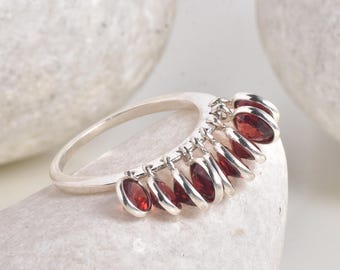 Anillo colgante de granate natural, plata de ley 925, joya de piedra natal de enero