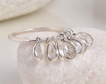 Silver Dangle Ring, White Topaz, 925 Sterling, Dainty Drop Ring