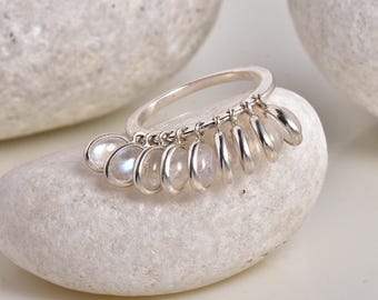 Anillo colgante de piedra lunar arcoíris, joyería bohemia de plata de ley, piedra de nacimiento de junio