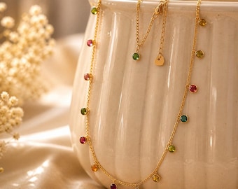 Collar multicolor de turmalina arcoíris, delicada piedra preciosa, plata