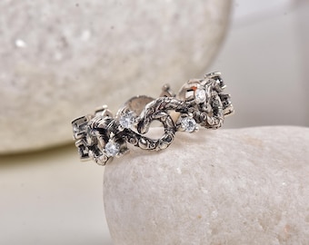 Anillo de moissanita con diseño de enredadera, plata 925, estilo infinito.