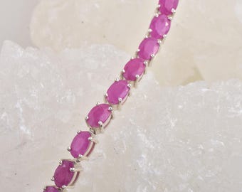 Ruby Tennis Bracelet 925 Silver, Oval Pink Gemstone Bracelet, Gift for Her