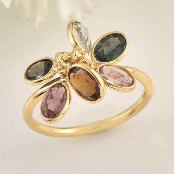Multi turmuline Stein Ring, vergoldet, bunt Boho Edelstein Ring,