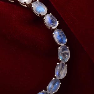 Pulseira de tênis com pedra da lua arco-íris, prata de lei 925, pedra do mês de junho, pedra azul brilhante.