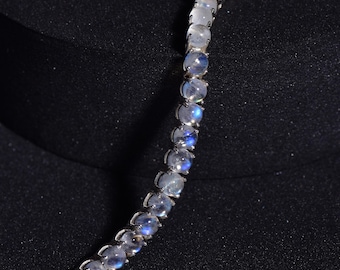 Pulsera de tenis de piedra lunar arcoíris de plata de ley 925, piedra natal de junio