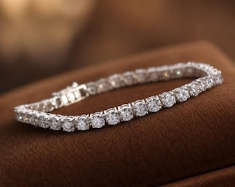Pulsera de moissanita estilo cadena de tenis, 4 mm, plata 925