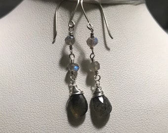 Labradorite Earrings, Bridesmaid Jewelry, Gemstone Earrings, Gray gemstone earrings, bridesmaid jewelry, bridal party jewelry, prom jewelry