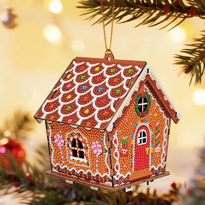 3D DIY Diamond Painting Gingerbread House, Handmade Wooden Puzzle Craft ...