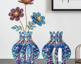 Zestaw do malowania diamentowego wazonu ze świecznikiem, dekoracja domu zdobiona kryształkami