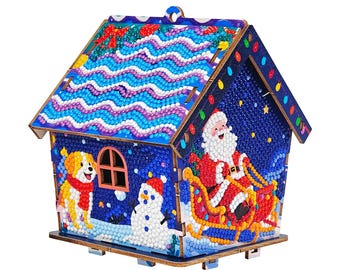 3D Diamond Painting Wooden House Ornament, Christmas Craft Kit, Festive Home Decor