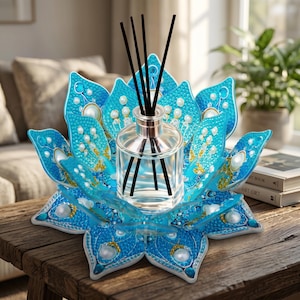 Blauer Lotus Diamant Malerei Kerzenhalter Kit, Acryl DIY Diffuser Stand, Boho Aromatherapie Dekor, Meditationsraum Geschenk
