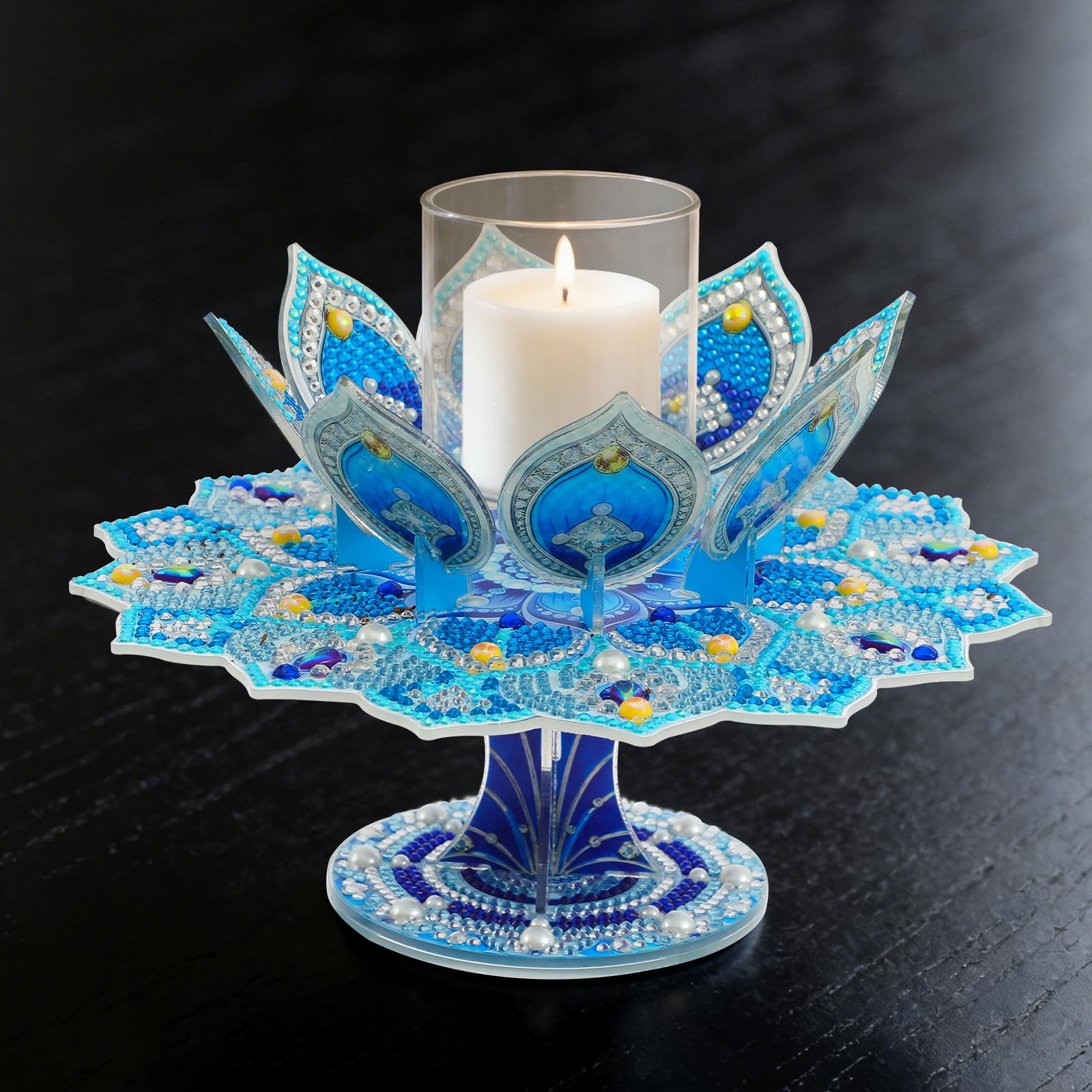 Rotating Diamond Painting Candle Holder Kit, 3D Crystal Stand, Lotus Home Decor