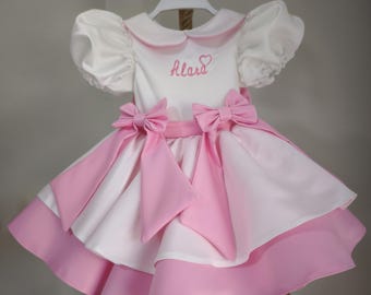 Personalized Satin Peter Pan Collar Dress – Handmade Flower Girl Birthday Outfit