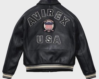 Avirex USA Edition Leder Bomberjacke, Herren American Fliegerjacke