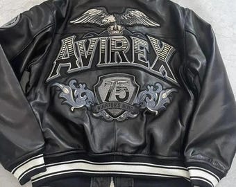 Chaqueta bomber Avirex de cuero negro hecha a mano para hombre, Aviator King 75 Cowhide