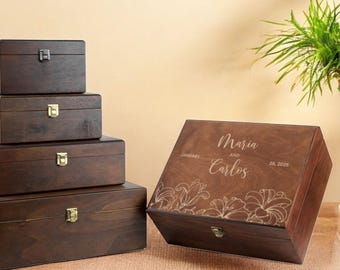 Personalized Wooden Keepsake Box with Custom Engraving – Walnut Color Birch Plywood Memory Box – Custom Logo Box, Wedding & Anniversary Gift