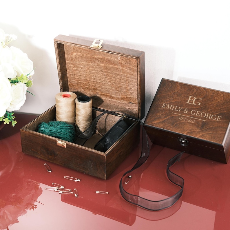 Personalized Wooden Keepsake Box with Custom Engraving – Walnut Color Birch Plywood Memory Box – Custom Logo Box, Wedding & Anniversary Gift image 12