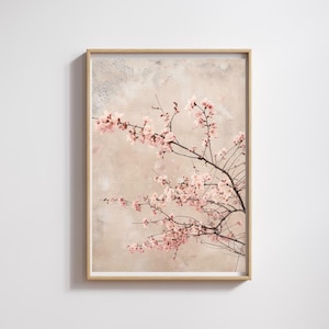 Vintage Japanese Cherry Blossom Print | Wabi Sabi Wall Art | Neutral Japandi Decor | Sakura Flower Poster | Spring Floral Digital Download