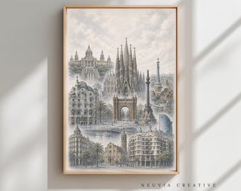 Barcelona Spain Wall Art Print, Gaudi Landmark Travel Art Decor (Unframed)