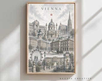 Wiener Wahrzeichen-Wandbild, Stephansdom & Hofburg, Reise-Kunstdeko (ungerahmt)