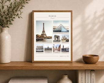 Paris France Travel Photo Collage Print, Eiffel Tower, Louvre, Arc de Triomphe (No Frame)
