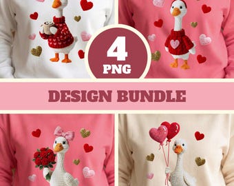 Faux Yarn Valentine Goose PNG Bundle, 3D Crochet Duck Designs (Digital Download)