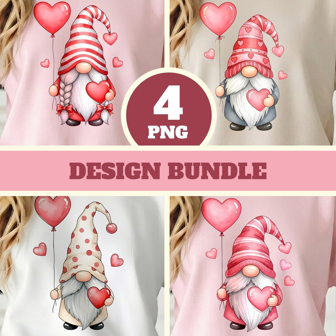 Valentine Gnome PNG Bundle, Watercolor Valentine's Day Clipart, Cute ...
