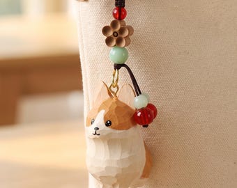 Wooden Corgi Keychain, Corgi Bag Charm, Short Leg Dog Charm for Keys, Purse, Backpack, Dog Lover Gift