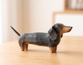 Estatueta de Dachshund de Madeira, Decoração de Mesa Esculpida à Mão, Presente Dackel Holz para Amantes de Cães