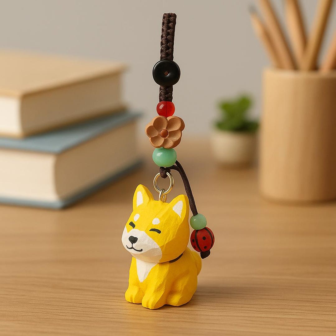 Hand Carved Wooden Shiba Inu Keychain – Crystal Bead Dog Charm - Etsy