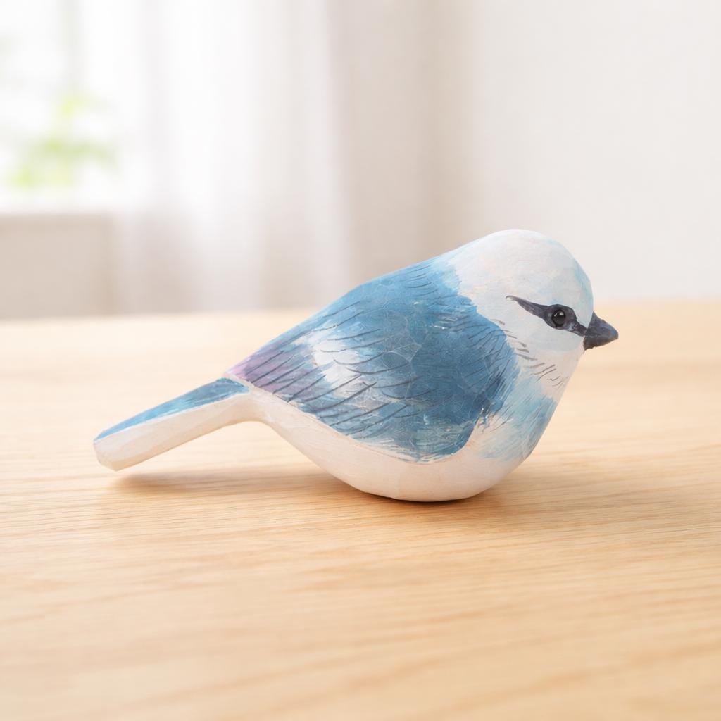 Painted Wooden Bird Figurine, Small Bird Decor for Shelf or Desk, Single Bird or Random Set