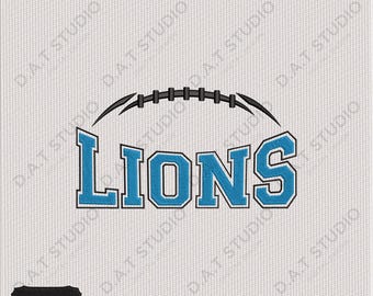 Lions Football Embroidery Design, Team Spirit Sports Logo, Machine Embroidery File For Shirts Hats