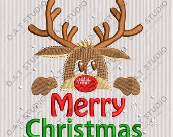 Reindeer Merry Christmas Embroidery Design (Digital Download)