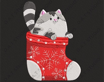 Christmas Cat In Stocking Embroidery Design