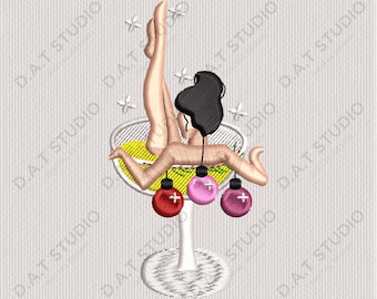 Pinup Girl Cocktail Embroidery Design
