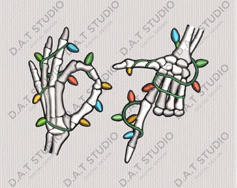 Skeleton Hand Christmas Lights Embroidery Design (pes, jef, dst, vp3, hus, xxx, exp, art)