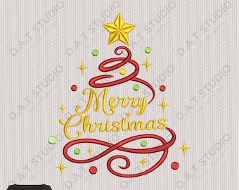 Merry Christmas Tree Embroidery Design