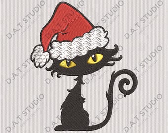 Black Cat Christmas Hat Embroidery Design