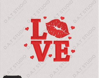 Love Lips Embroidery Design Valentines Kiss Heart Machine Pattern