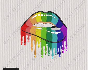 Rainbow Dripping Lips Embroidery Design