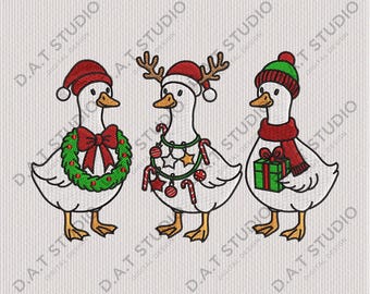 Christmas Goose Embroidery Design, Holiday Ducks (Digital File)