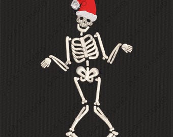 Christmas Skeleton Embroidery Design Funny Santa Hat
