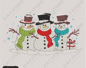 Snowman Trio Embroidery Design Christmas Winter Pattern